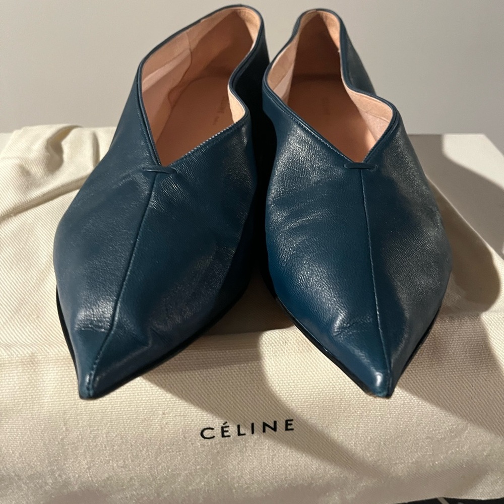 Celine Babouche Petrol pointed toe flats size 38.5 - Picture 2 of 9